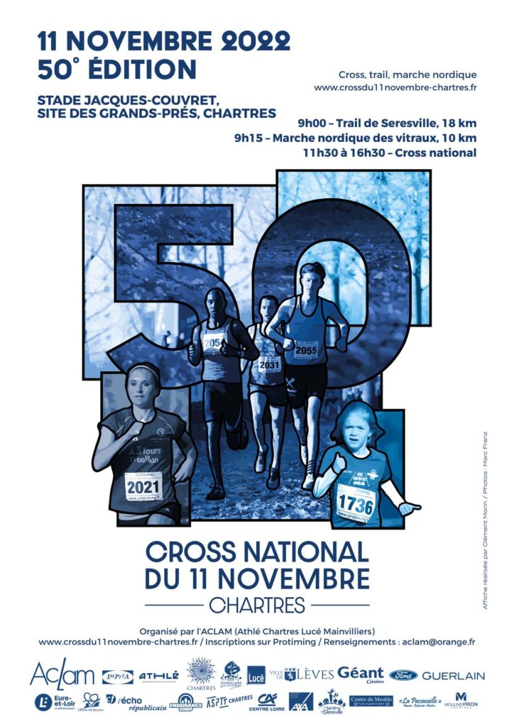 Affiche du Cross international du 11-novembre, Chartres, 11 novembre 2022. Création graphique : Clément Morin.